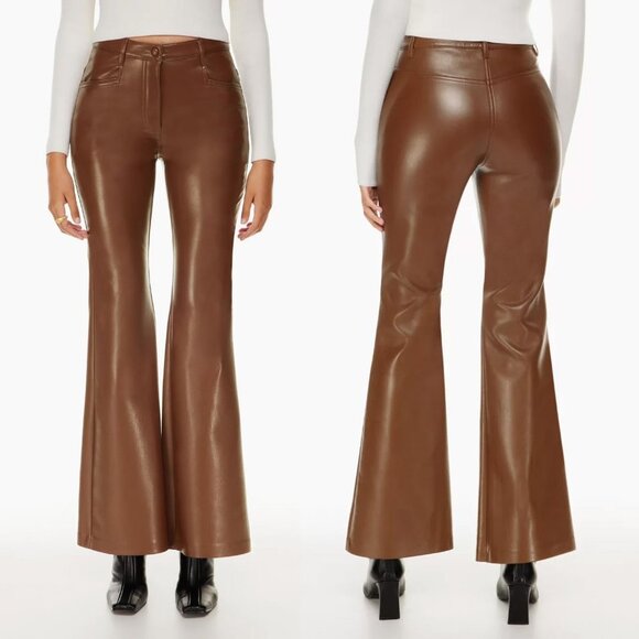 Wilfred Aritzia Beatrix Pants in Cognac Vegan Faux Leather Flared Pants 6 $148 - Picture 1 of 16